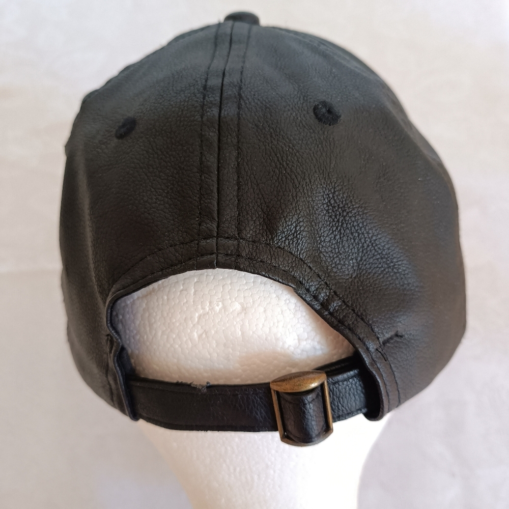 NWOT Vegan Leather Baseball Cap Floral Embroidery Hat OS Black - Picture 5 of 16